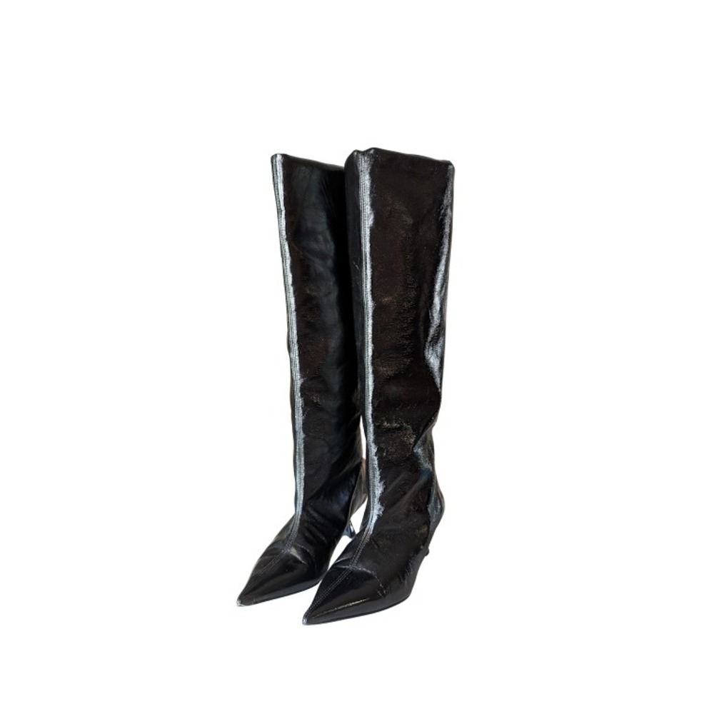 Ganni Women's Soft Slouchy High Shaft Black Patent Leather Boots Size EU 37/US7